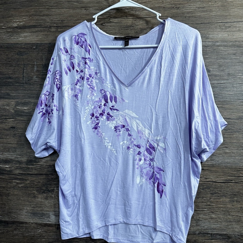 White House‎ Black Market Boxy Purple Floral Blouse with Short Sleeves